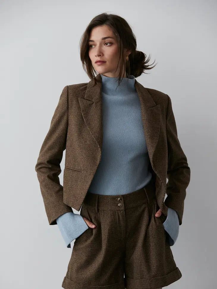 Dakota Houndstooth Crop Blazer