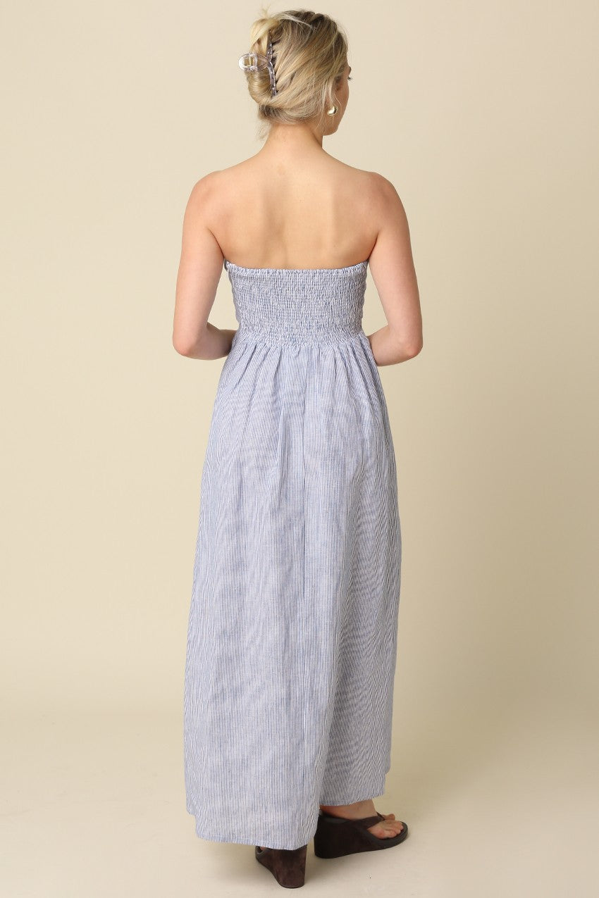 Chloe Stripe Linen Dress Denim / L Chloe Stripe Linen Dress Denim / L
