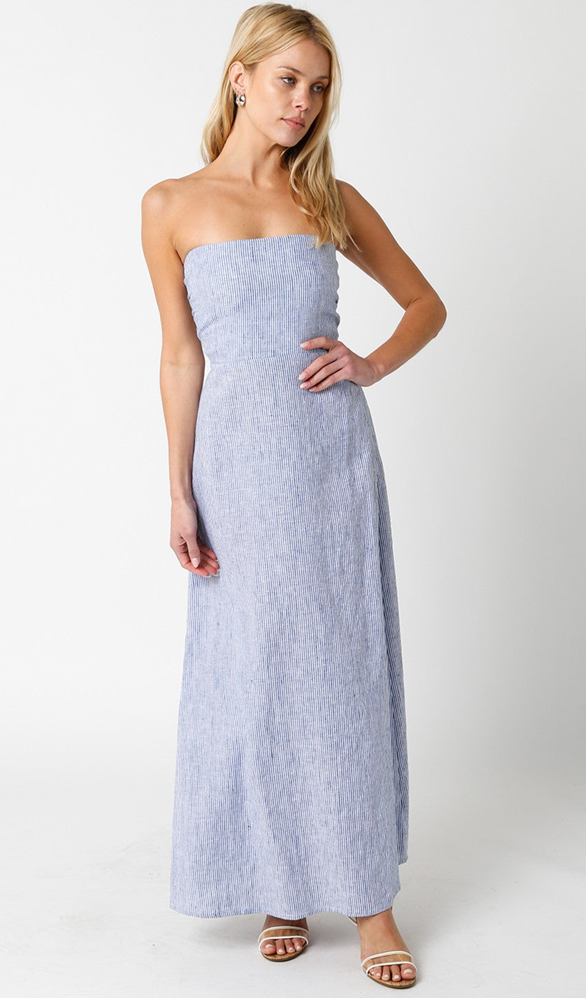 Chloe Stripe Linen Dress Denim / L Chloe Stripe Linen Dress Denim / L