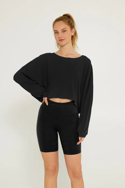 Alexa Oversize Drop-Shoulder LS Crop Top