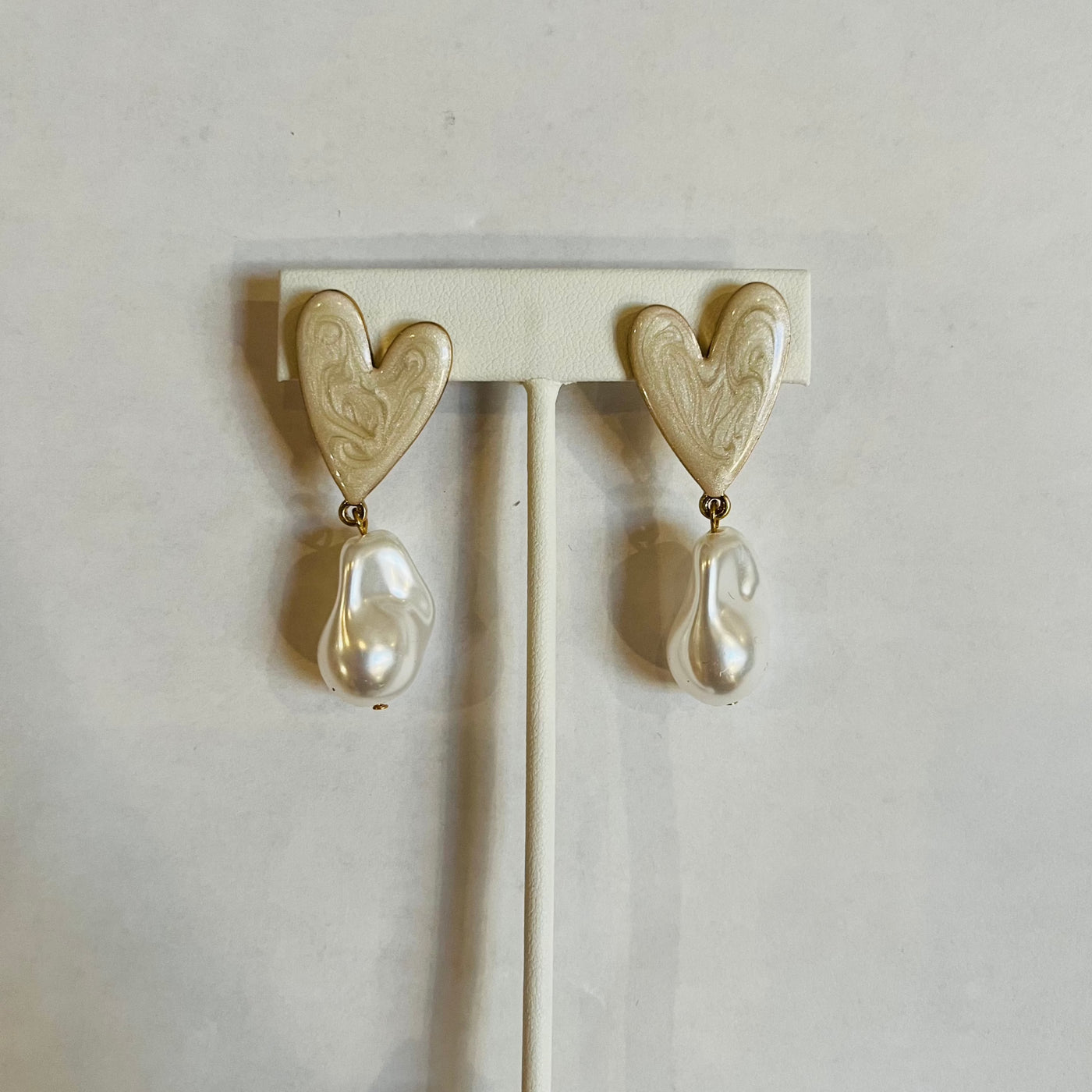 Heart And Pearl Drop Earrings