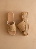 The Taniya Embroidered Raffia Platform Slide