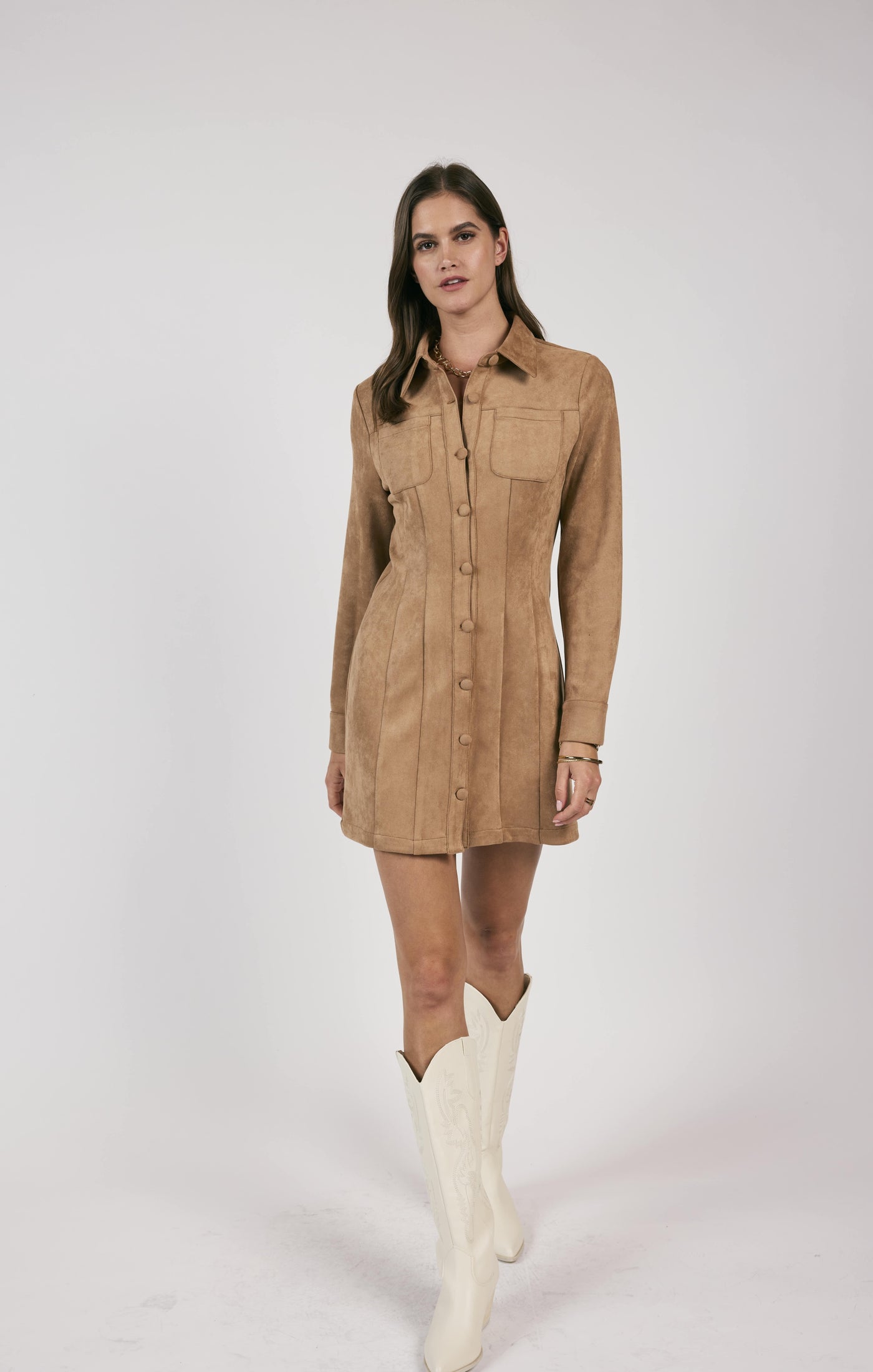 In the Pines Faux Suede Fitted Mini Dress