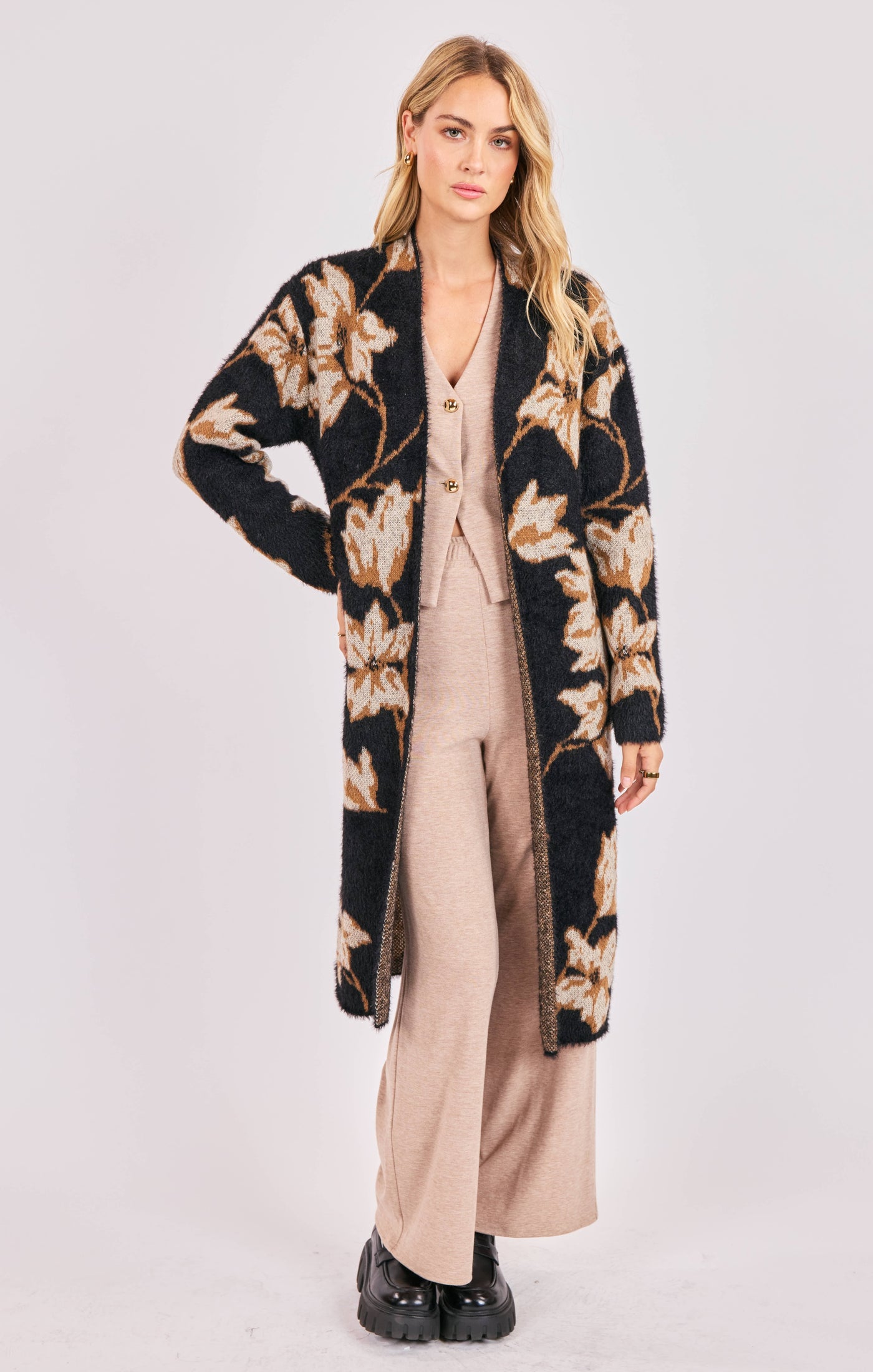 Emory Floral Intarsia Open Duster Cardi