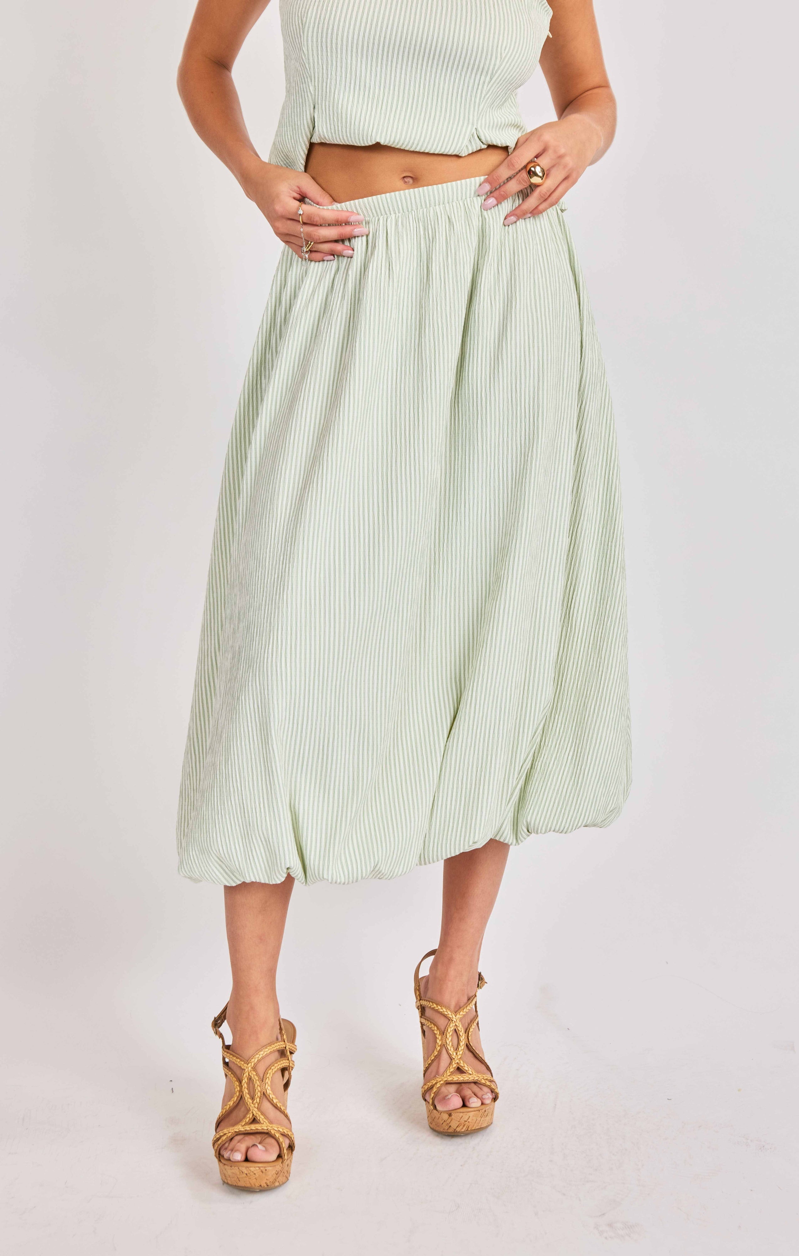 See Me Stripe Bubble Midi Skirt